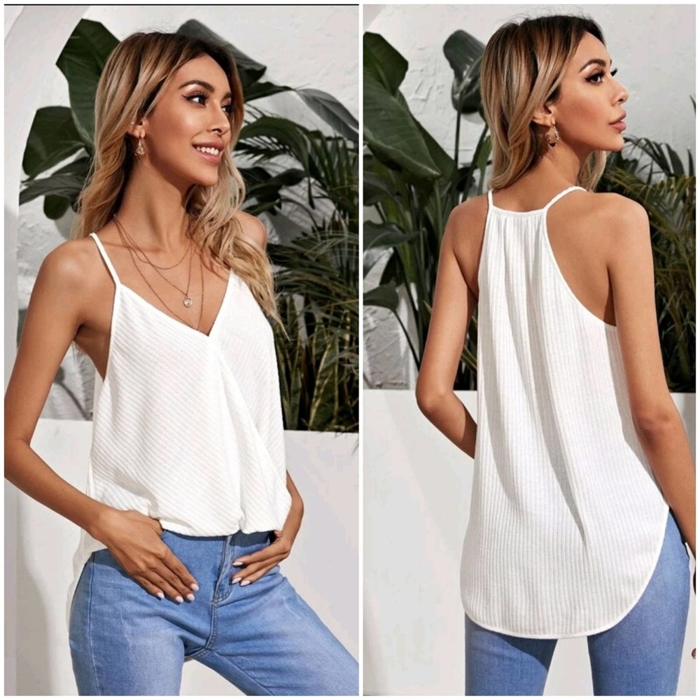 NEW White Wrap Draped Front Cami Top